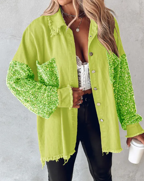ModeGeist | Kontrastierende Paillettenjacke für Den Frühling