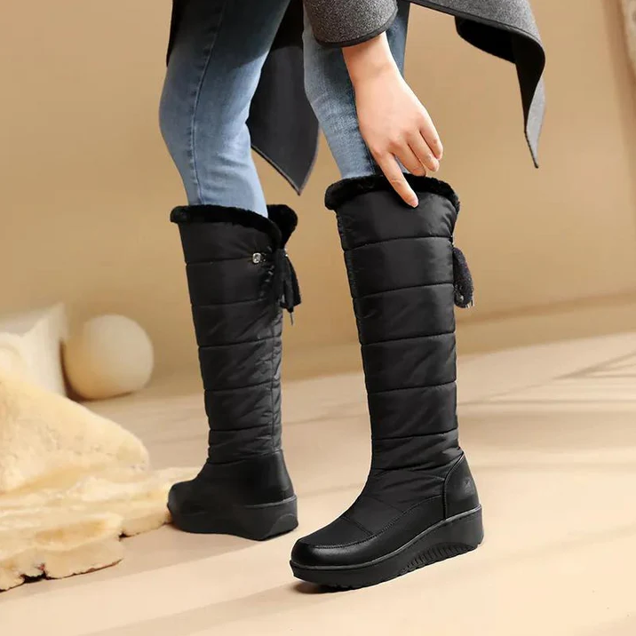 ModeGeist | Winterstiefel Pelzgefütterte kniehohe Schneestiefel für Frauen