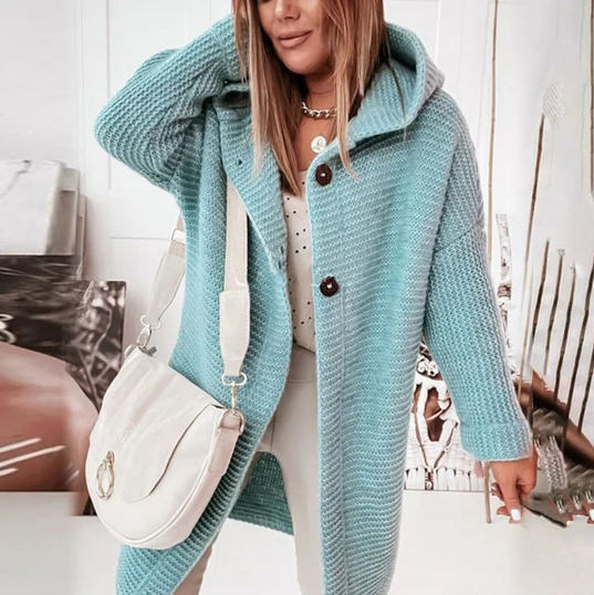 ModeGeist | Langärmlige Strickjacke mit Kapuze