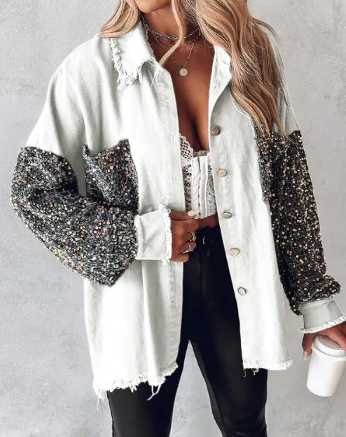 ModeGeist | Kontrastierende Paillettenjacke für Den Frühling