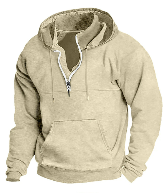 Fudus Kapuzenpullover mit langen Ärmeln, halbhohem Reißverschluss und Taschen