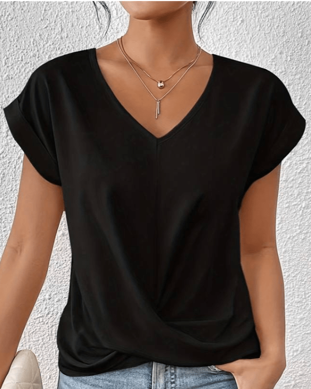 MODEGEIST Damen V-Ausschnitt Shirt Twist-Detail Entspannte Passform Grün