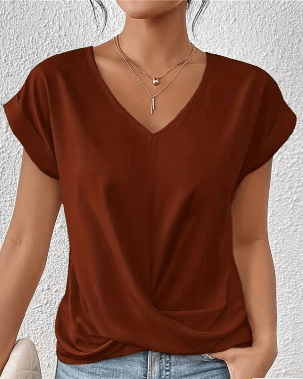 MODEGEIST Damen V-Ausschnitt Shirt Twist-Detail Entspannte Passform Grün