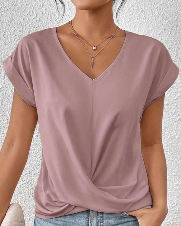 MODEGEIST Damen V-Ausschnitt Shirt Twist-Detail Entspannte Passform Grün