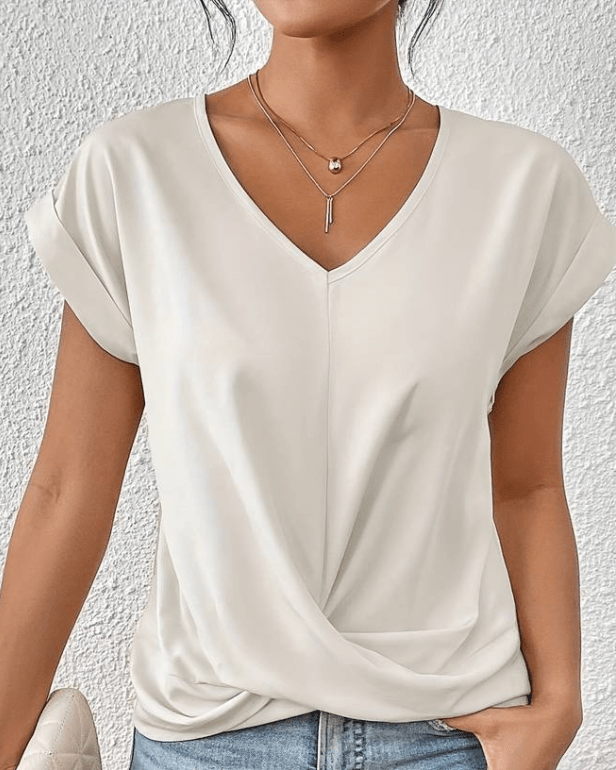 MODEGEIST Damen V-Ausschnitt Shirt Twist-Detail Entspannte Passform Grün