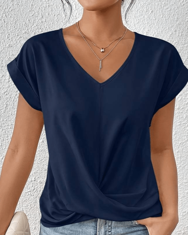 MODEGEIST Damen V-Ausschnitt Shirt Twist-Detail Entspannte Passform Grün