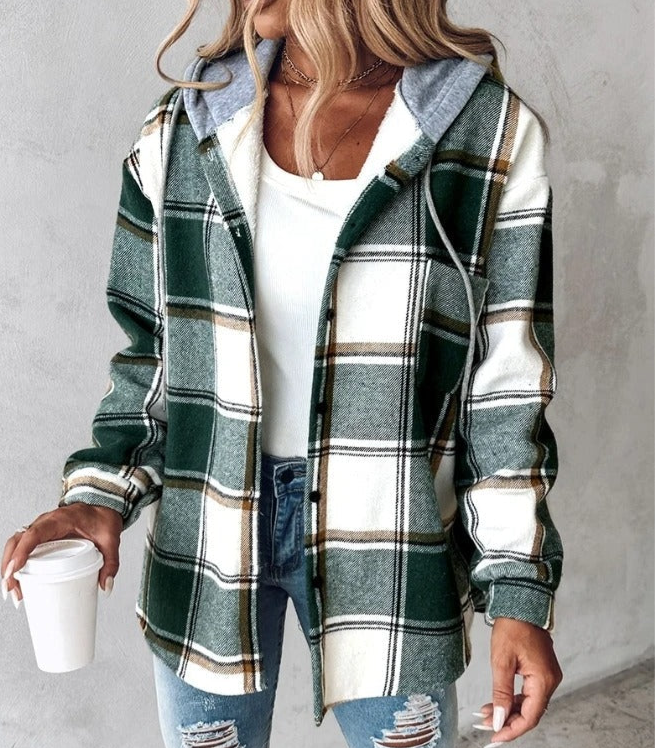 ModeGeist | Kariertes Damenjacke Mit Kapuze