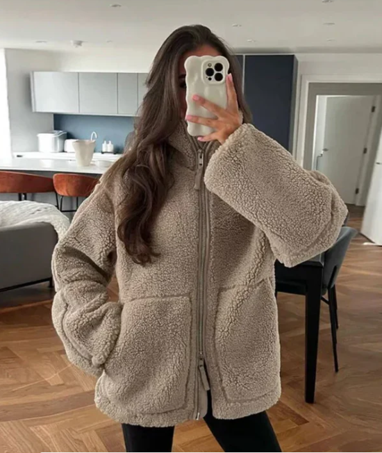 ModeGeist | Winter Teddy Mantel - mit Reißverschluss