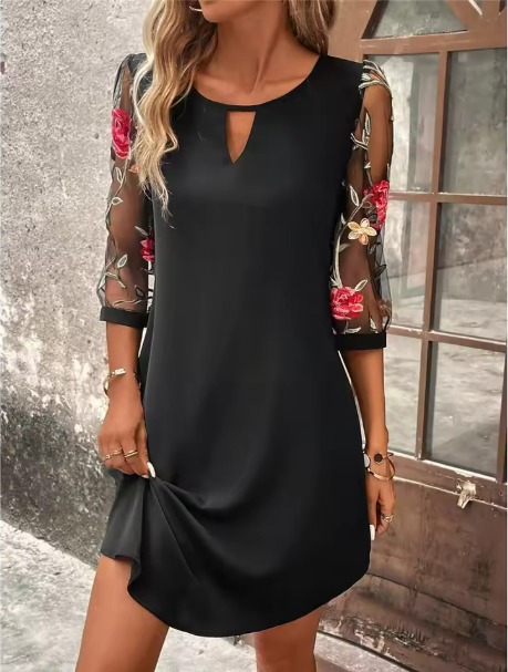 MODEGEIST Damen V-Ausschnitt Kleid Blumenmuster Langarm Elegant