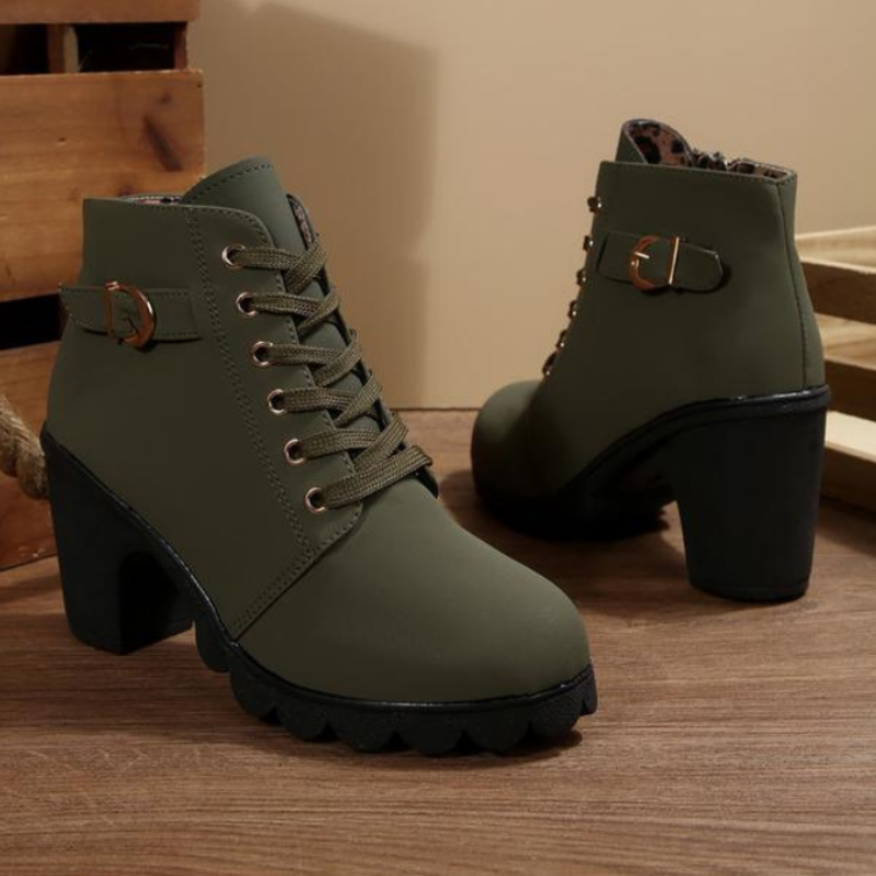 MODEGEIST Damen Stiefeletten Chunky Schnürung Robuste Sohle