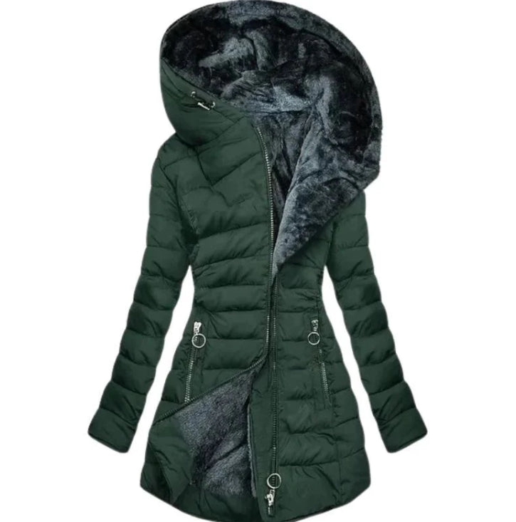 ModeGeist | Damen-Winterparka mit Reißverschluss und Kapuze und Tasche - Winter