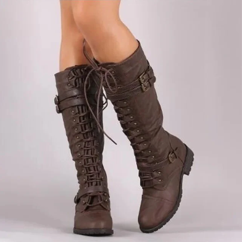ModeGeist | Mid-Heel Schnürstiefel Über Das Knie mit Seitlichem Reißverschluss