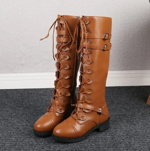 ModeGeist | Mid-Heel Schnürstiefel Über Das Knie mit Seitlichem Reißverschluss