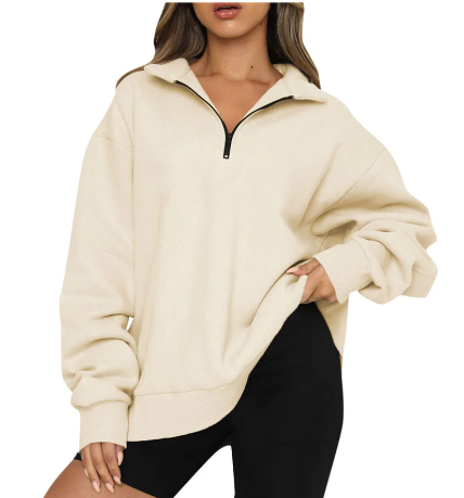 Modern, lässiger Damen-Pullover mit Halbreißverschluss