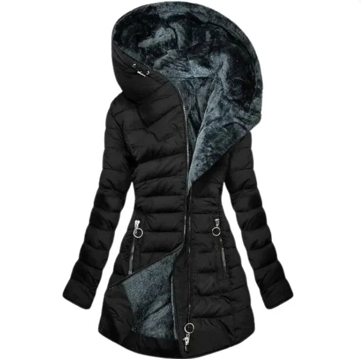 ModeGeist | Damen-Winterparka mit Reißverschluss und Kapuze und Tasche - Winter
