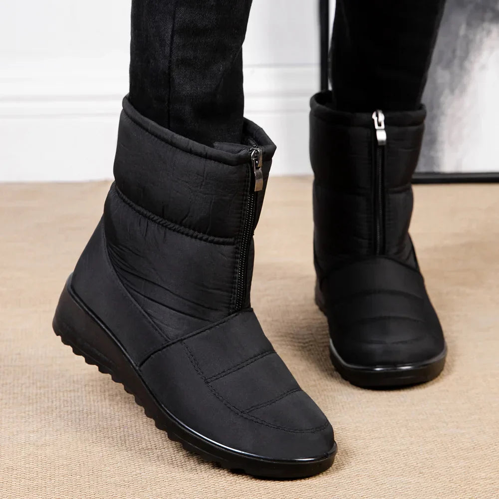 ModeGeist | Gepolsterte, Wasserdichte, Plüschige Stiefeletten mit Reißverschluss