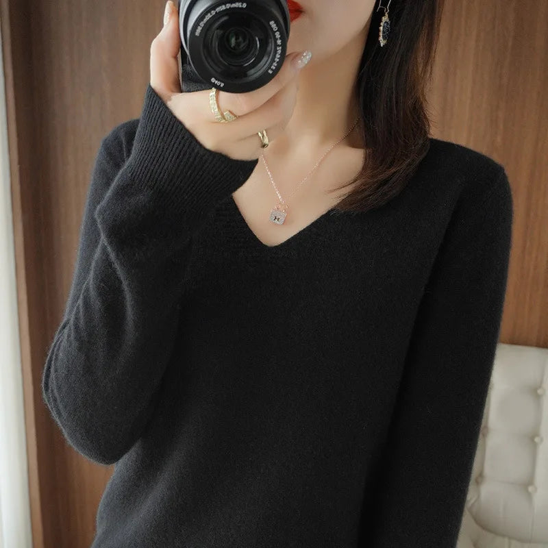 ModeGeist | Pullover - Bequemer V-Ausschnitt Pullover