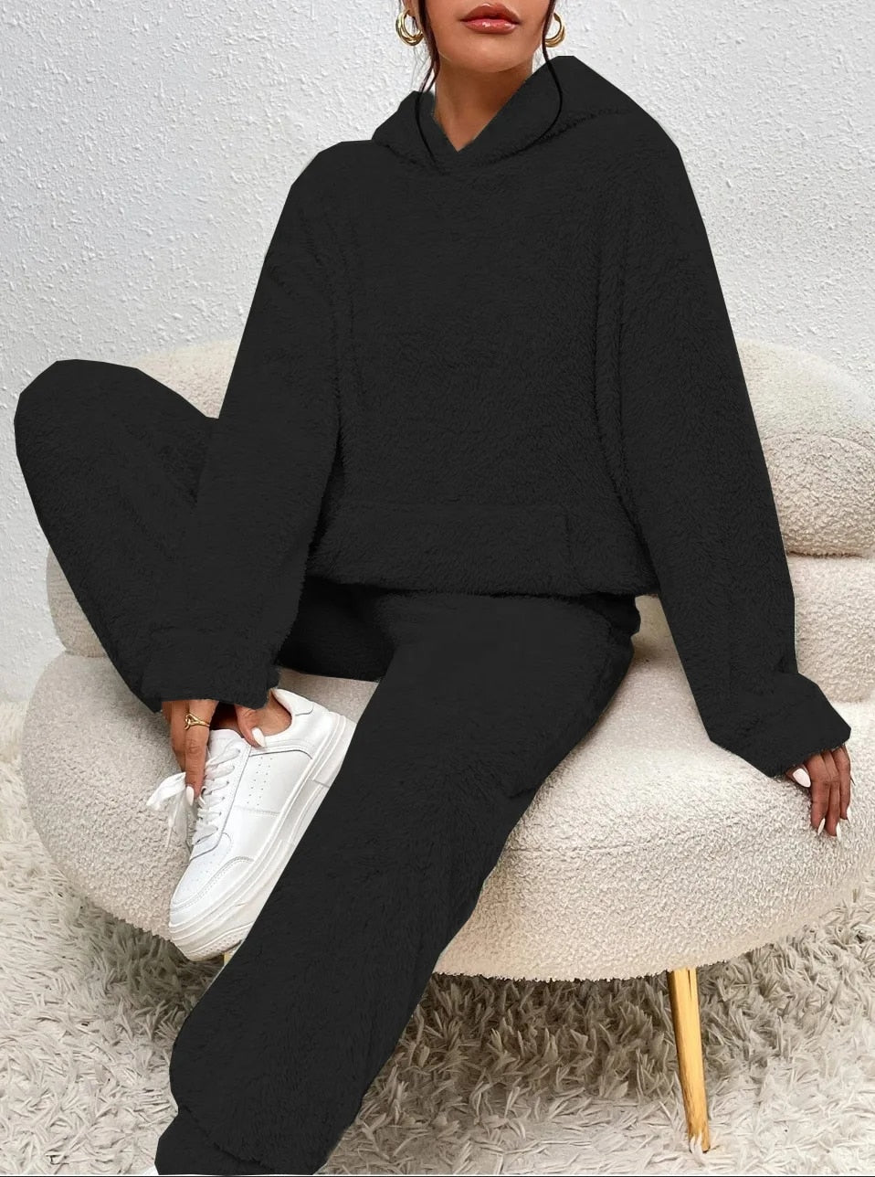 ModeGeist | Weiche Teddyjacke Damen Loungewear Satz mit Kapuze