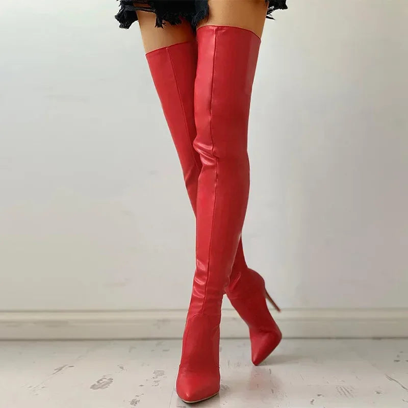 ModeGeist | Knielange Stretch-Pu-Leder-Stiefeletten