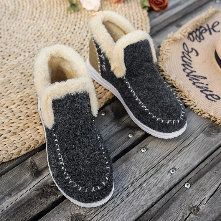ModeGeist | Knöchelstiefel – Filz-Obermaterial – Faux-Fur-Futter – Slipper – Lässiger Schnitt