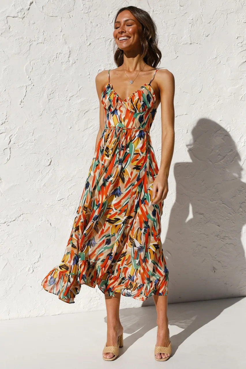 MODEGEIST Damen Tropical-Kleid Farbenfroh Vielseitig