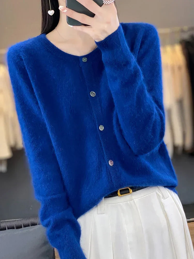 Damen-Mohairstrickjacke mit Knöpfen