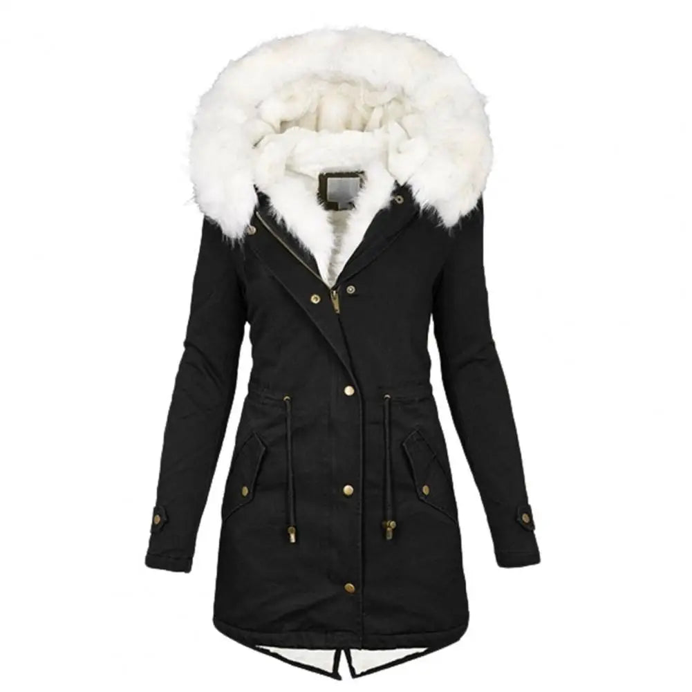 ModeGeist | Parka Mantel - Lange Länge - Kunstfellkapuze - Warm Gepolstert - Reißverschlussverschluss