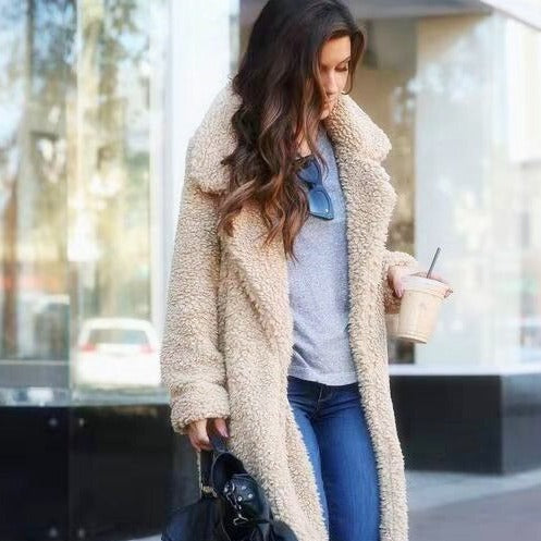 ModeGeist | Trendy Warmer Langer Teddy-Mantel für Frauen