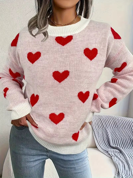 MODEGEIST Damen Strickpullover Herz-Design Weiche Textur