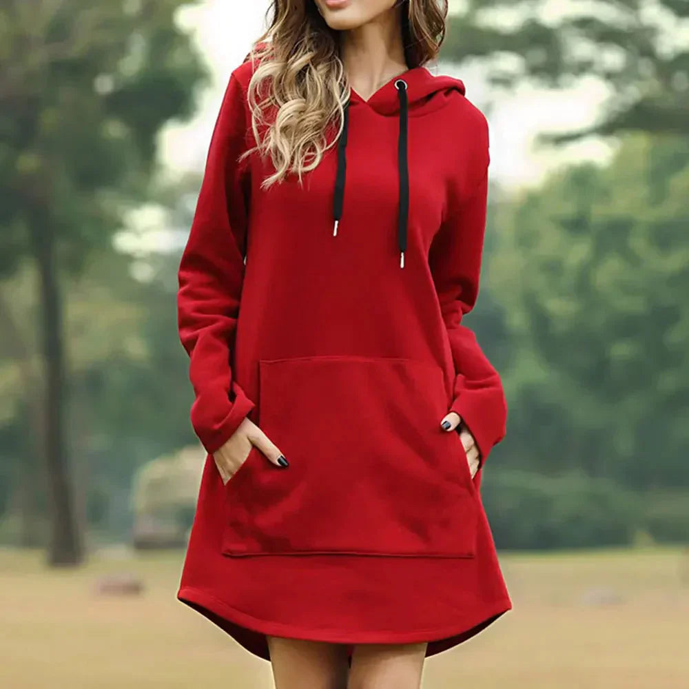 ModeGeist | Damen Sweatkleid mit Kapuze und Tasche