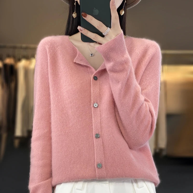 MODEGEIST Damen Strickjacke Knöpfe Klassisch Vielseitig Basic