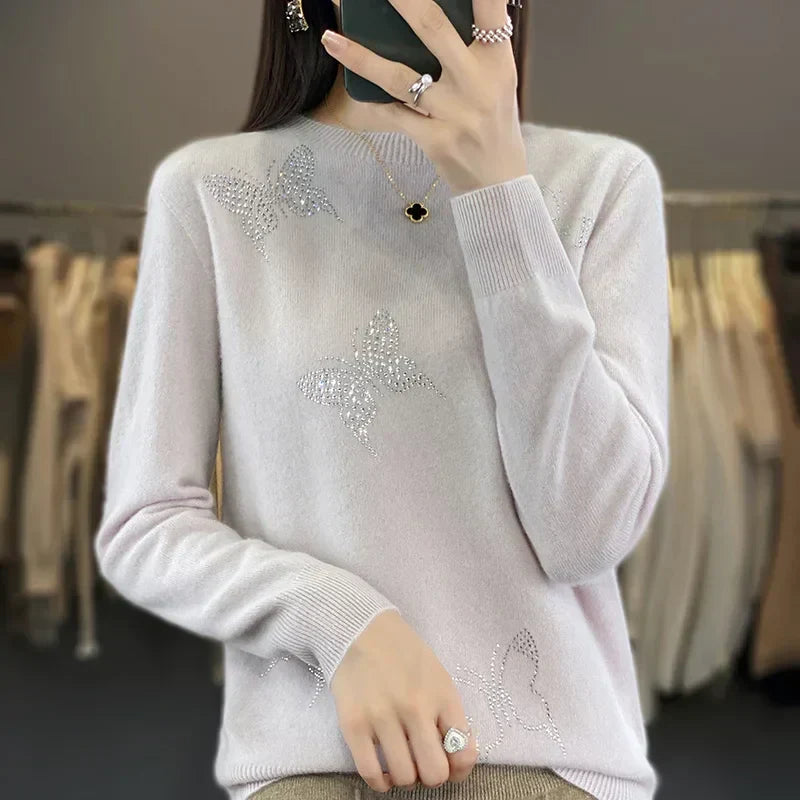 MODEGEIST Damen Strickpullover Schmetterling-Design Weich