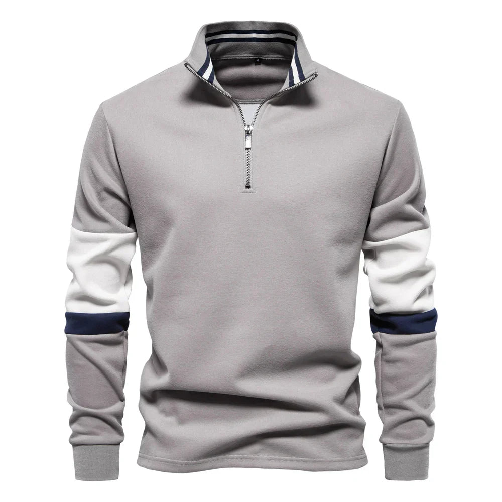 ModeGeist | Langarmiger Pullover mit Reißverschluss Baumwollmischung Trendy und Komfortabel