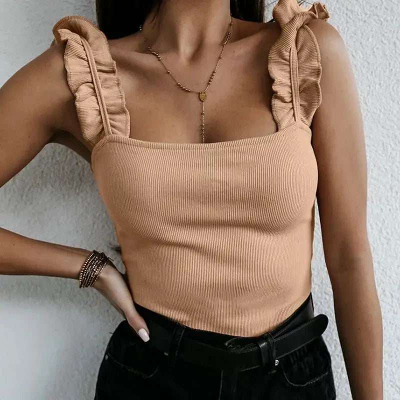 MODEGEIST Damen Rüschen Top Sommer Leicht Entspannte Passform