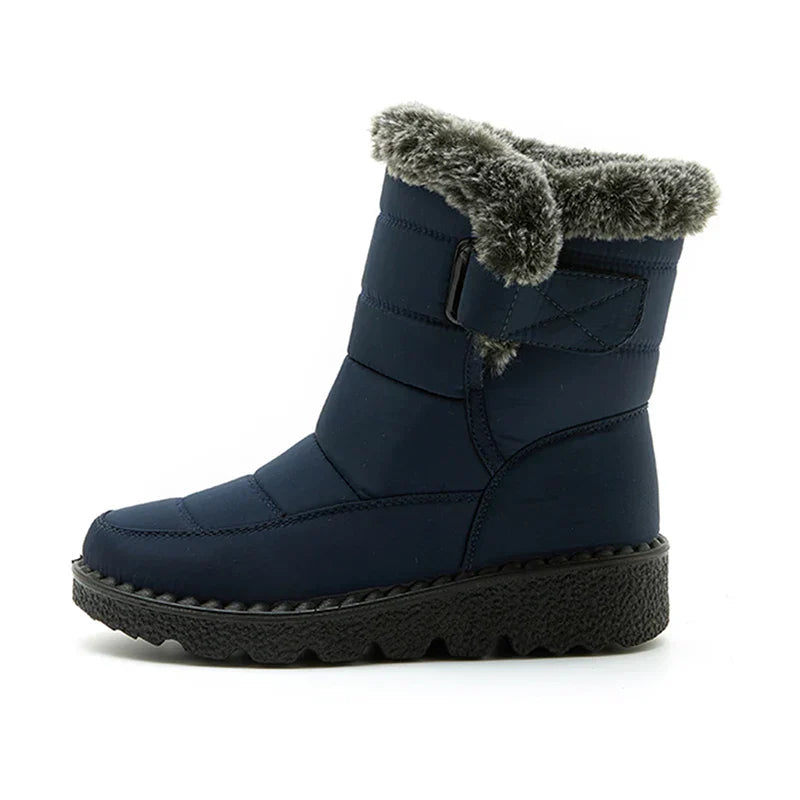ModeGeist | Wasserdichte Kunstfell Hochschaft Schneestiefel mit Klettverschluss