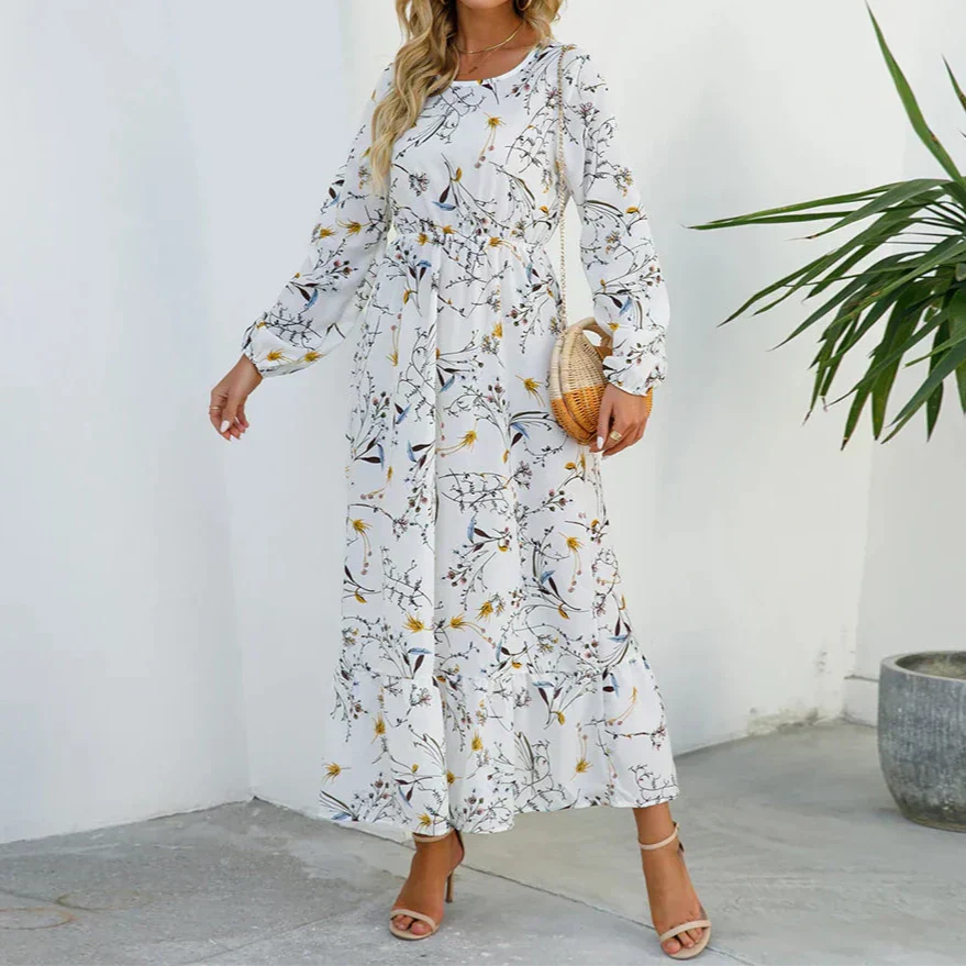 MODEGEIST Damen Maxi-Kleid Blumenmuster Verstellbare Träger Sommerkleid Fließend