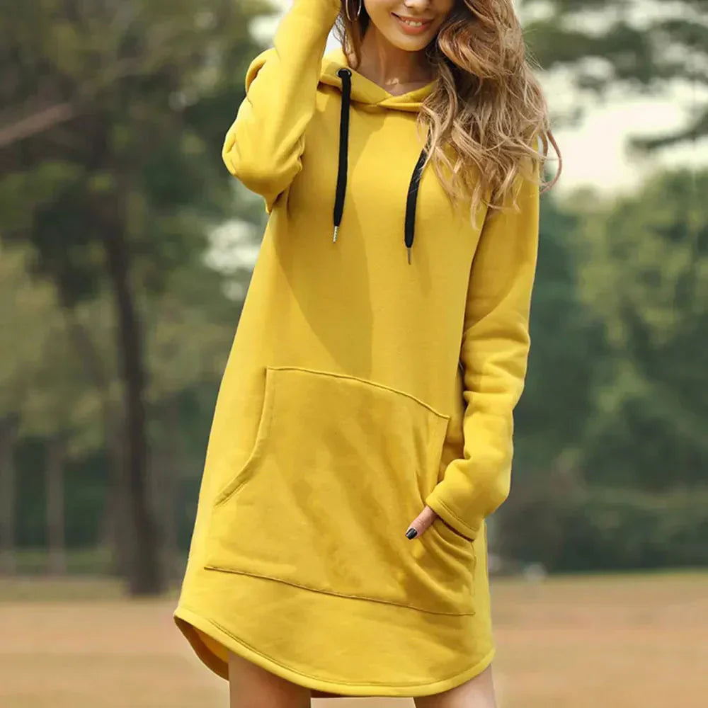 ModeGeist | Damen Sweatkleid mit Kapuze und Tasche