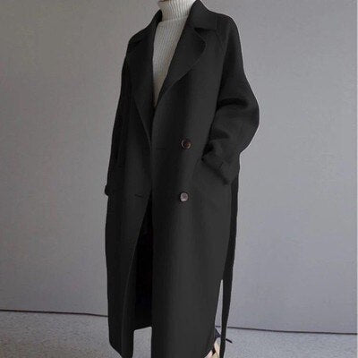 ModeGeist | Damen Mantel - klassischer Wollmantel mit Gürtel und Reverskragen