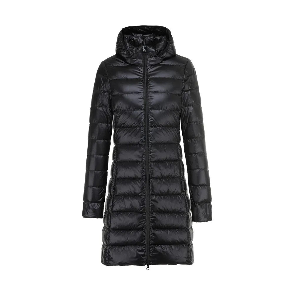 ModeGeist | Lange Leicht Gepolsterte Jacke mit Abnehmbarem Kapuze für Frauen Ideal für Den Winter