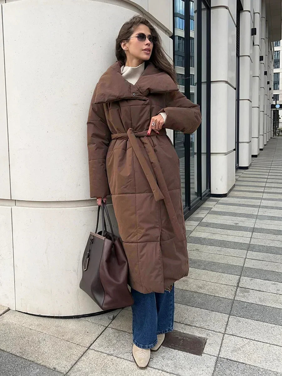 ModeGeist | Parka Lang Steppjacke mit Gürtel für Damen Ideal für Den Winter