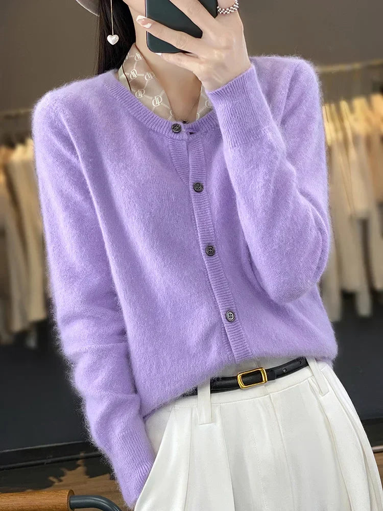 Damen-Mohairstrickjacke mit Knöpfen