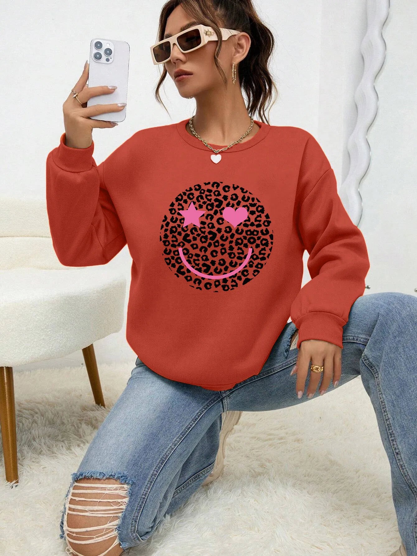 ModeGeist | Lässiges Sweatshirt mit Leopardenmotiv Baumwollmischung Trendy und Komfortabel