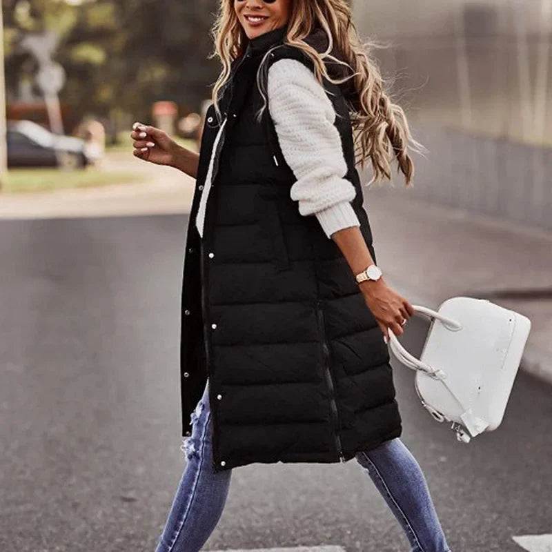 ModeGeist | Lange Pufferweste mit Kapuze Polyester Warm, Trendy