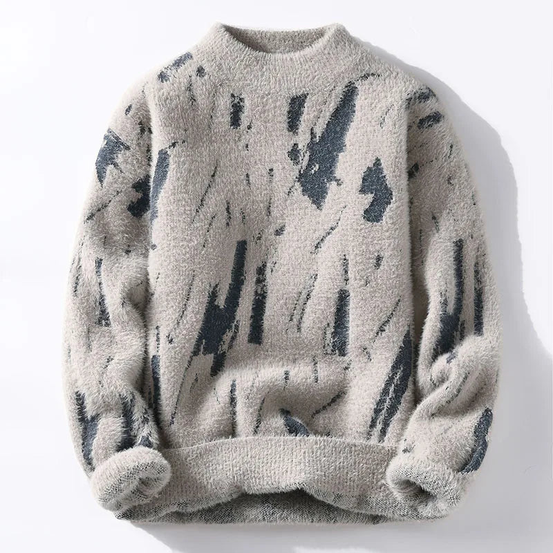 ModeGeist | Weiche Strickjacke mit Abstraktem Muster Wollmix Warm und Stilvoll