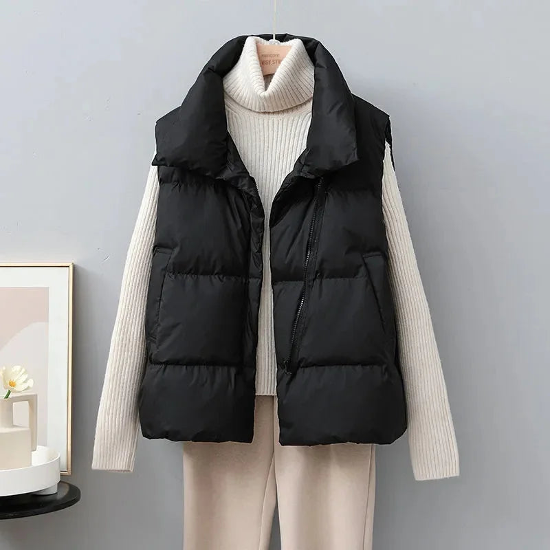 ModeGeist | Kurze Pufferweste mit Hohem Kragen Polyester Minimalistisch, Komfortabel