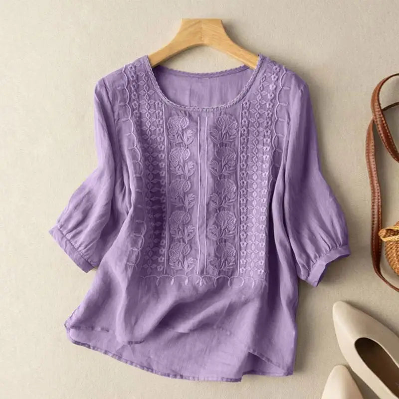 MODEGEIST Damen Bluse Blumenmuster Entspannte Passform Bestickt Leicht