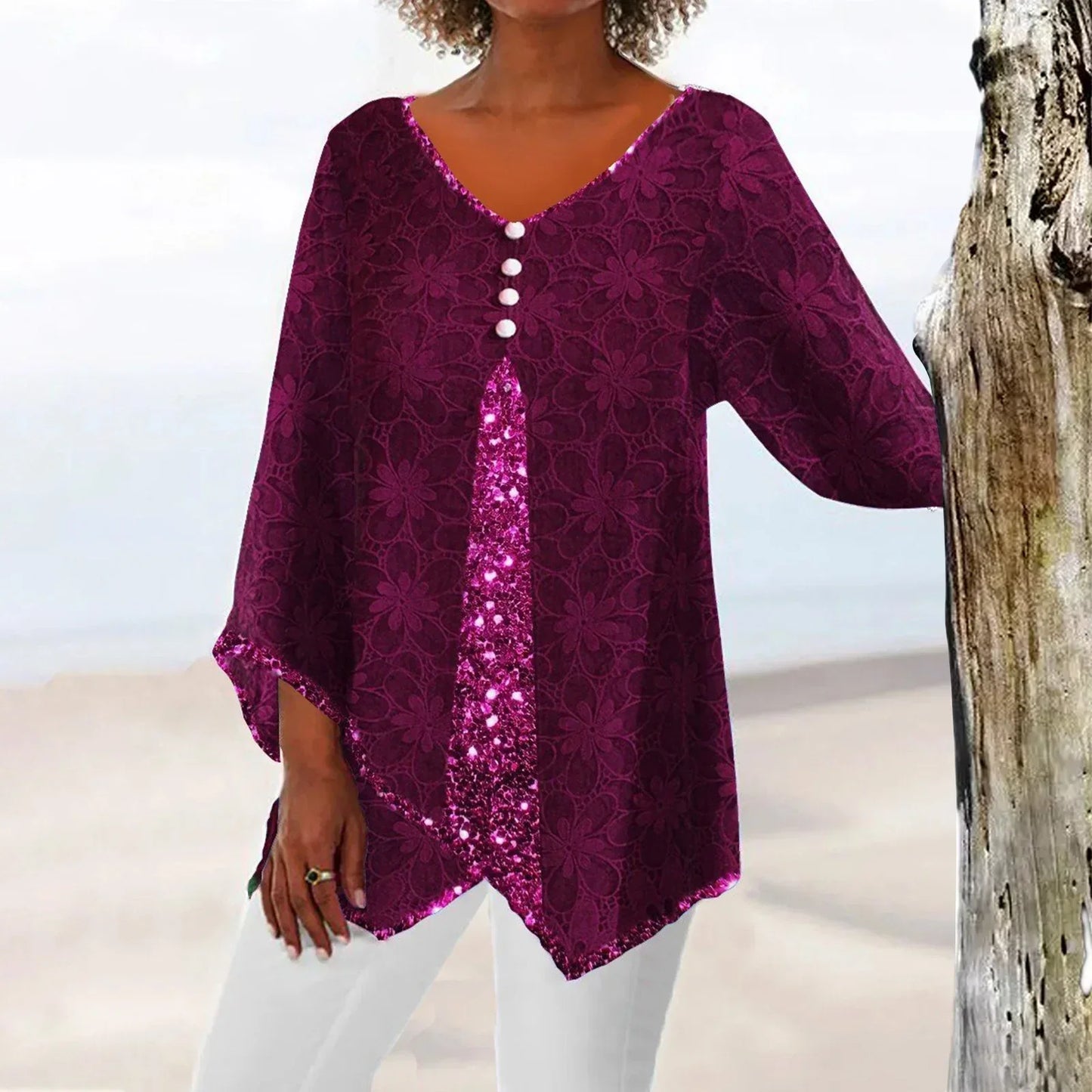 ModeGeist | Eleganter Weinlese Cardigan mit Übergroßem Blumenmuster
