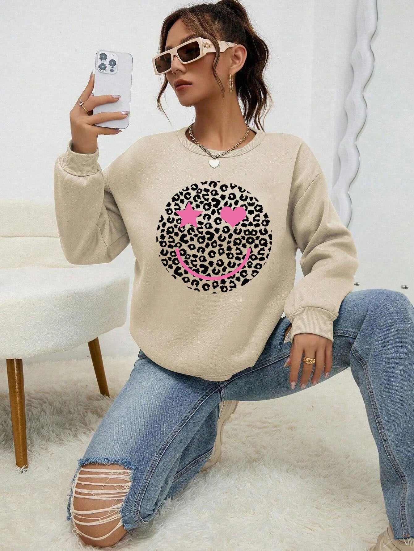 ModeGeist | Lässiges Sweatshirt mit Leopardenmotiv Baumwollmischung Trendy und Komfortabel