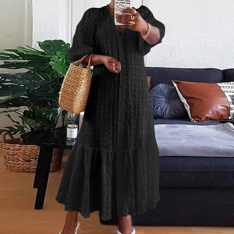 Senta:  Figurbetontes Maxikleid mit V-Ausschnitt in großen Größen
