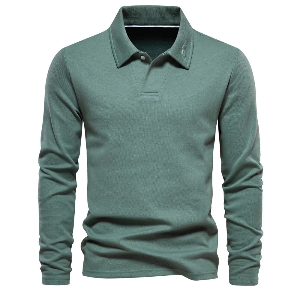 Herren Winter Polohemd aus Baumwolle, Langarm, unifarben von Lucarae